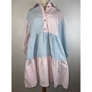 Maeve Sz M Bettina Mix Stripe Dress Blue Cotton Mini